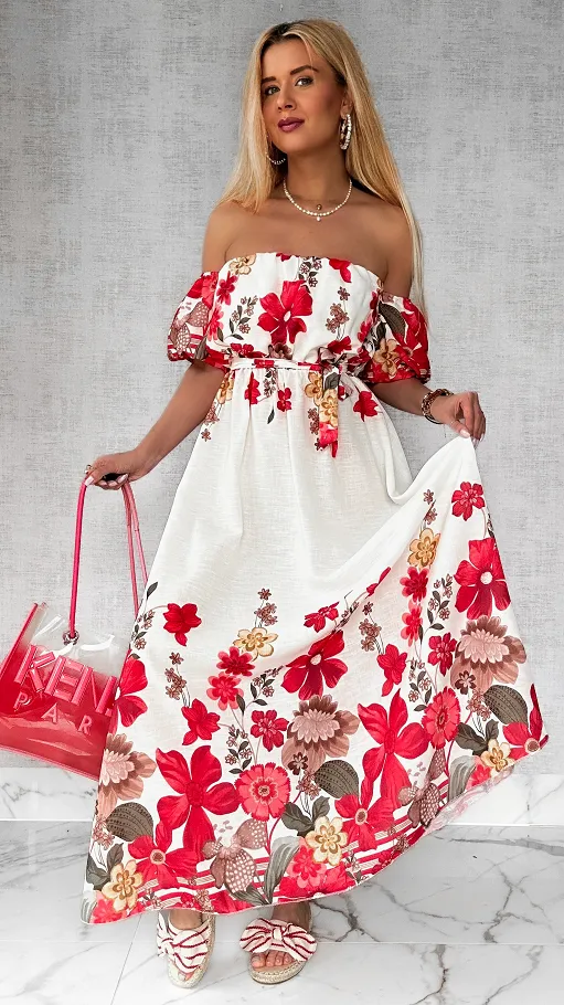 Cudowna długa sukienka hiszpanka w czerwone kwiaty ONE SIZE - P741A