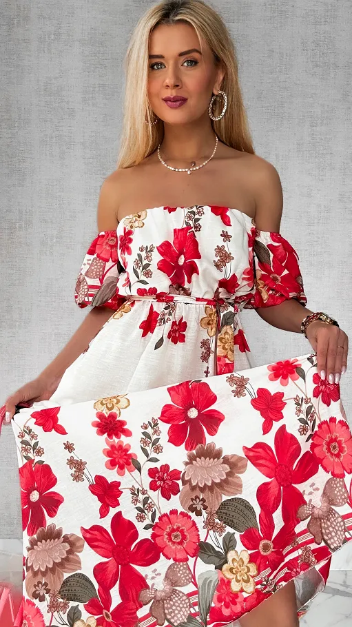 Cudowna długa sukienka hiszpanka w czerwone kwiaty ONE SIZE - P741A