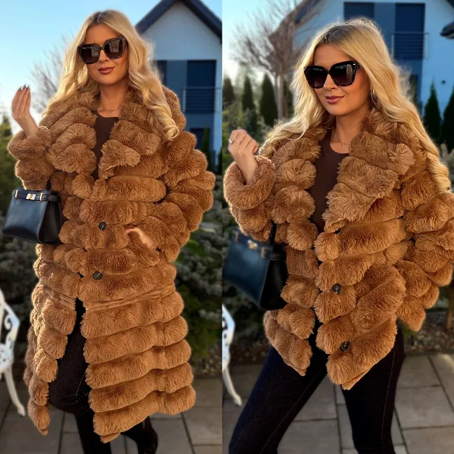 Ekskluzywne mięciutkie futerko 2w1 w pięknym camelowym kolorze - N867C