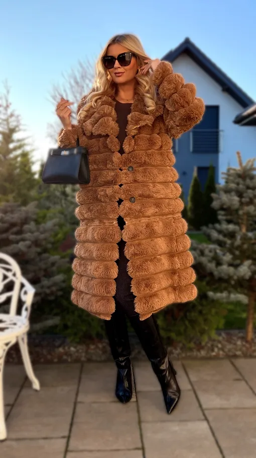 Ekskluzywne mięciutkie futerko 2w1 w pięknym camelowym kolorze - N867C