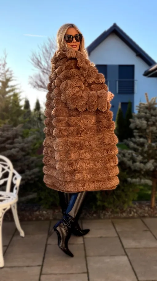 Ekskluzywne mięciutkie futerko 2w1 w pięknym camelowym kolorze - N867C