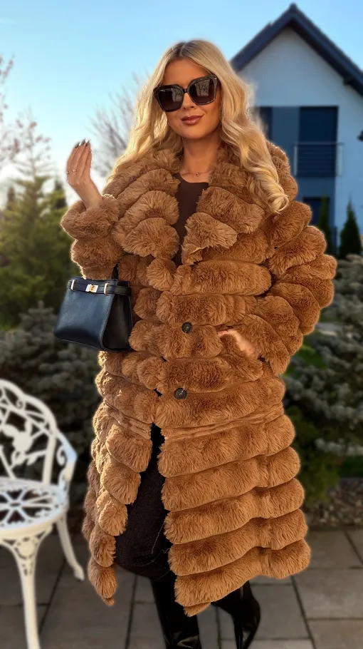 Ekskluzywne mięciutkie futerko 2w1 w pięknym camelowym kolorze - N867C