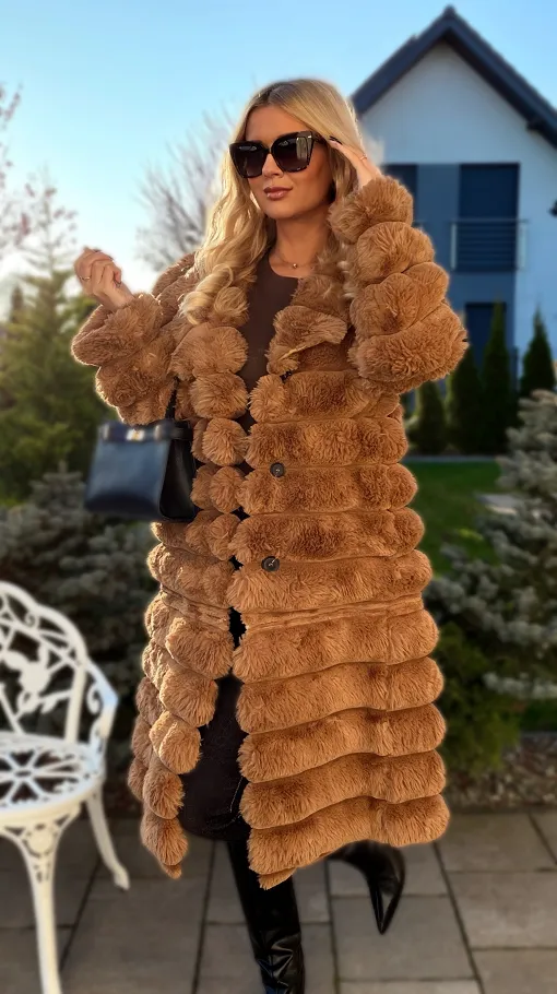 Ekskluzywne mięciutkie futerko 2w1 w pięknym camelowym kolorze - N867C