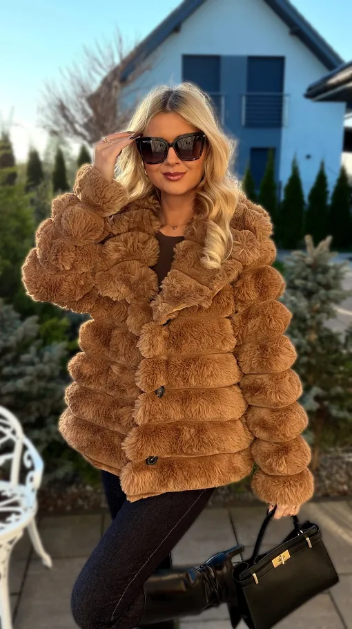 Ekskluzywne mięciutkie futerko 2w1 w pięknym camelowym kolorze - N867C