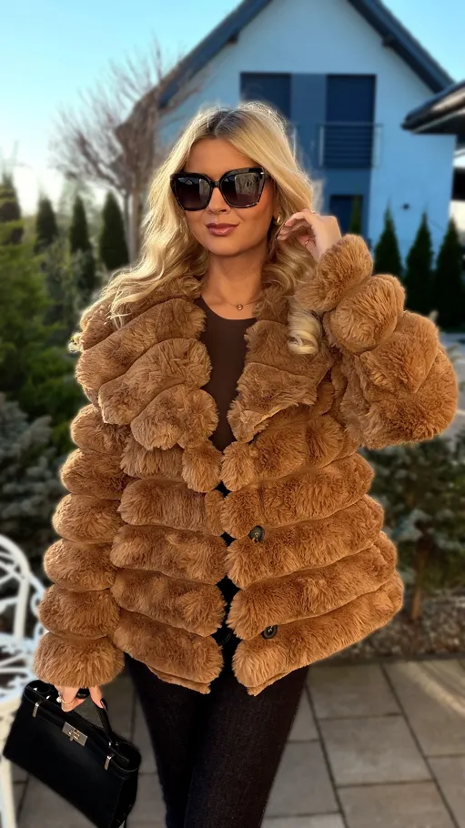 Ekskluzywne mięciutkie futerko 2w1 w pięknym camelowym kolorze - N867C