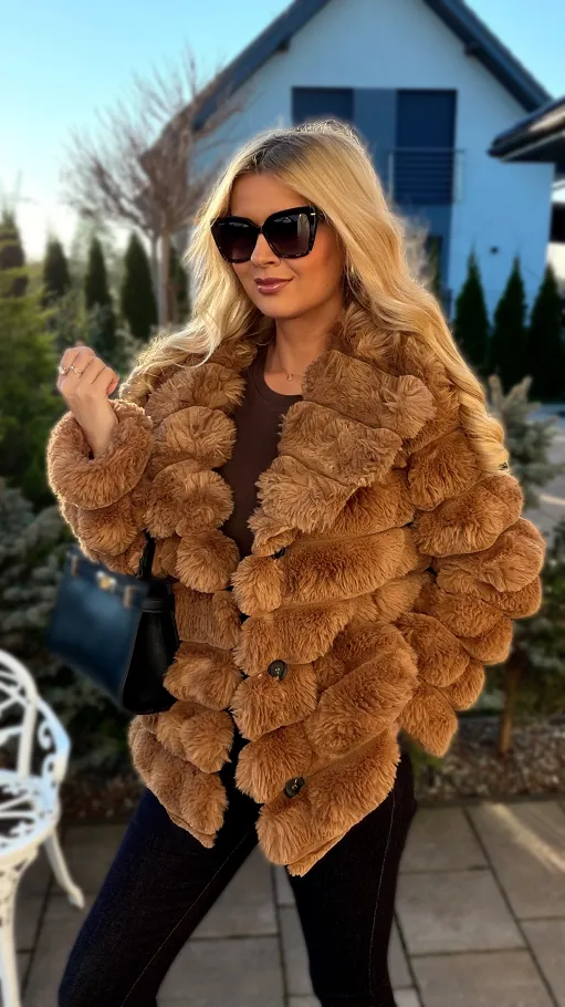 Ekskluzywne mięciutkie futerko 2w1 w pięknym camelowym kolorze - N867C