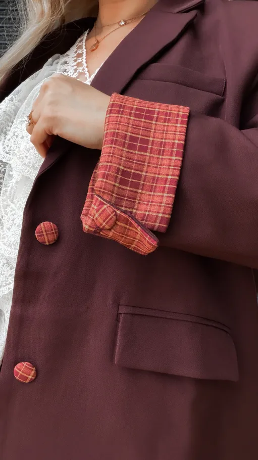 Cudowny brązowy komplet luźna MARYNARKA + plisowana spódnica - R386