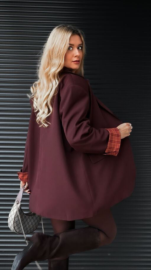 Cudowny brązowy komplet luźna MARYNARKA + plisowana spódnica - R386