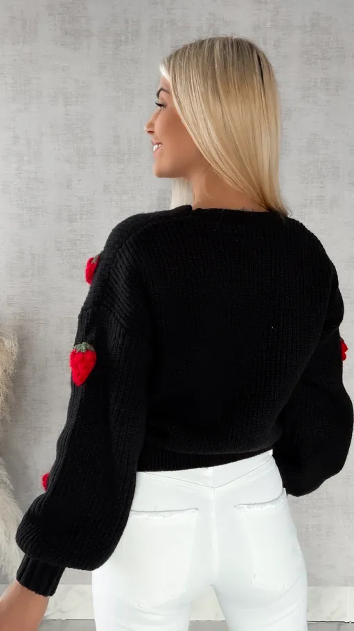 Wiosenny czarny sweter w MALINY zapinany na guziki ONE SIZE - R411