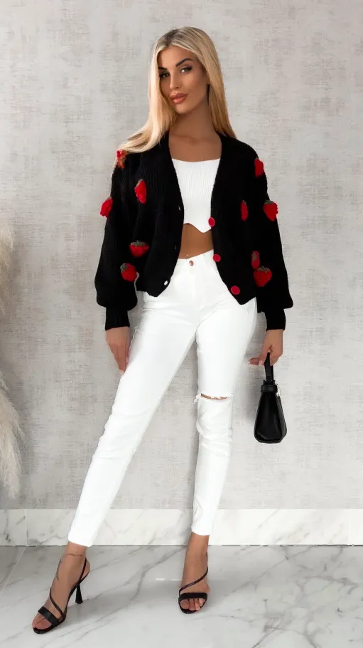 Wiosenny czarny sweter w MALINY zapinany na guziki ONE SIZE - R411