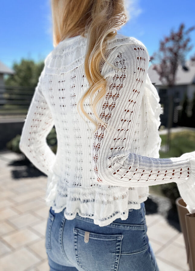 Piękny biały komplet ażurowy bluzka z długim rękawem + top na ramiączkach ONE SIZE - N216