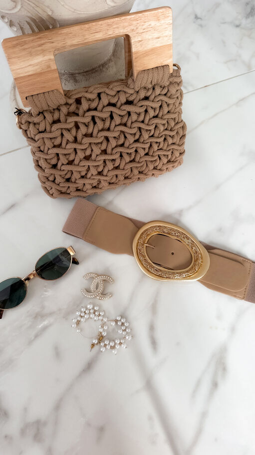 Pleciona torebka HAND MADE z drewnianymi rączkami - P663