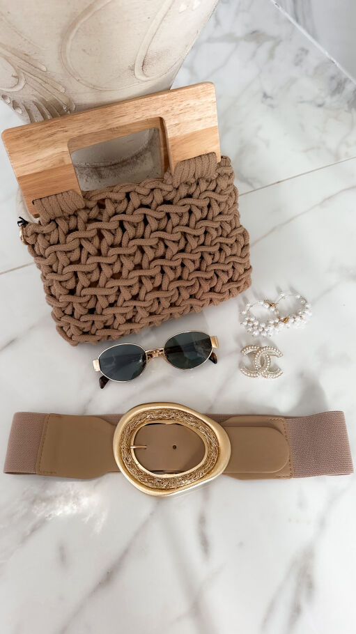 Pleciona torebka HAND MADE z drewnianymi rączkami - P663