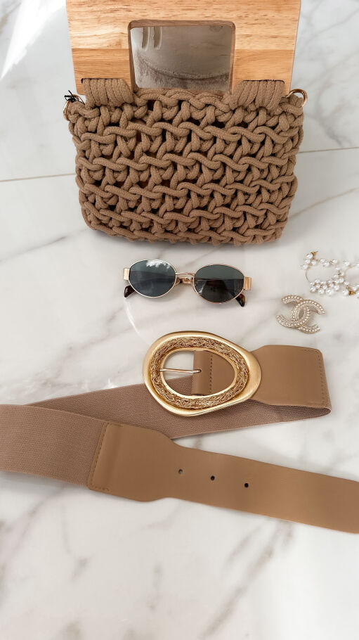 Pleciona torebka HAND MADE z drewnianymi rączkami - P663