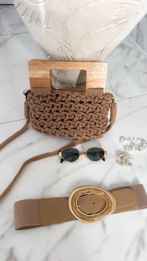 Pleciona torebka HAND MADE z drewnianymi rączkami - P663