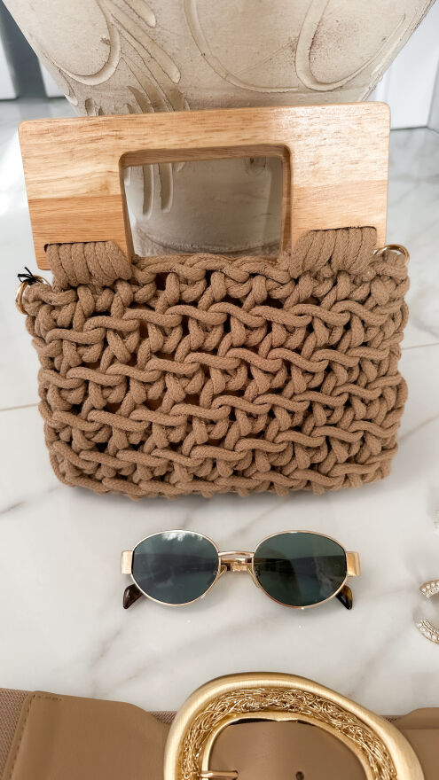 Pleciona torebka HAND MADE z drewnianymi rączkami - P663