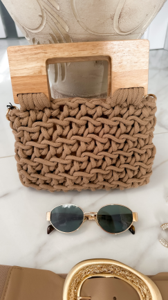 Pleciona torebka HAND MADE z drewnianymi rączkami - P663