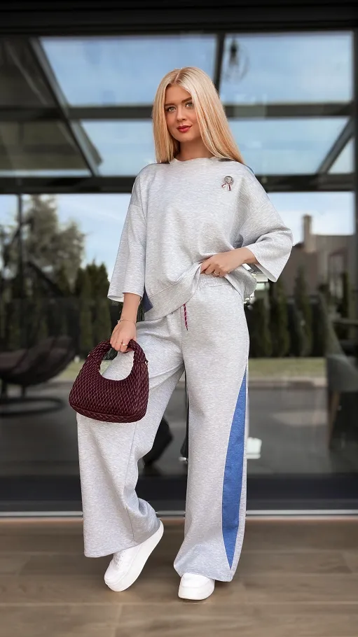 Wygodne dzianinowe spodnie dresowe GREY - R110A