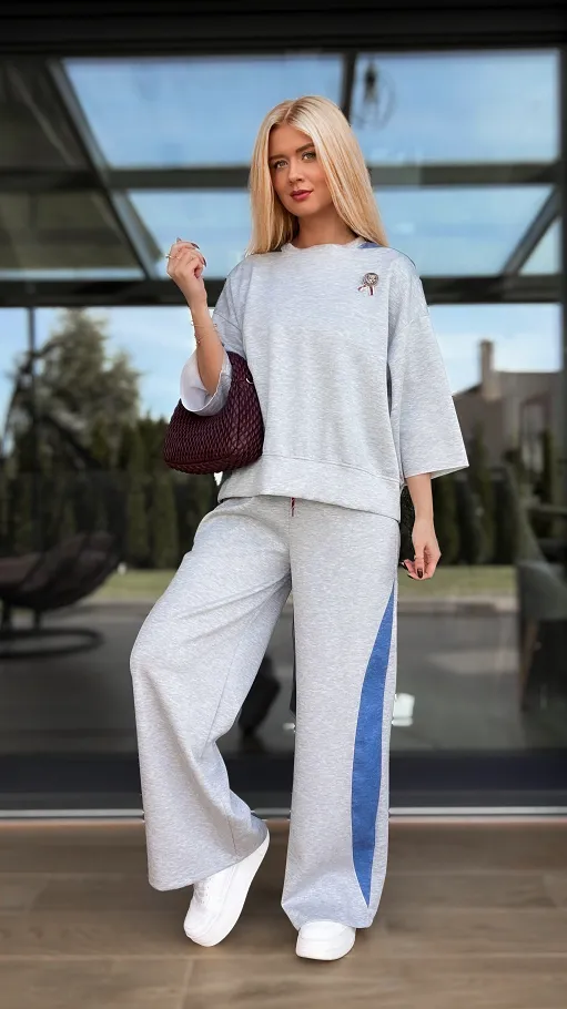 Wygodne dzianinowe spodnie dresowe GREY - R110A