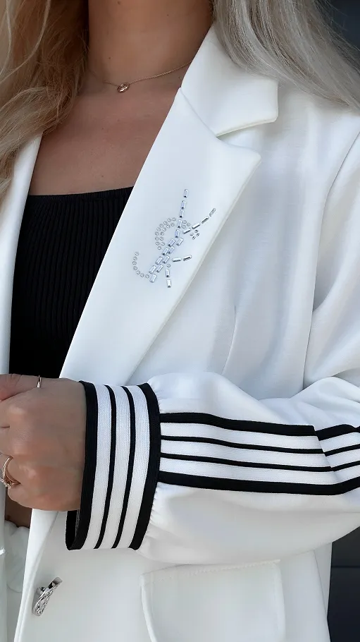 Oryginalny biały komplet marynarka + spodnie ONE SIZE - R031B