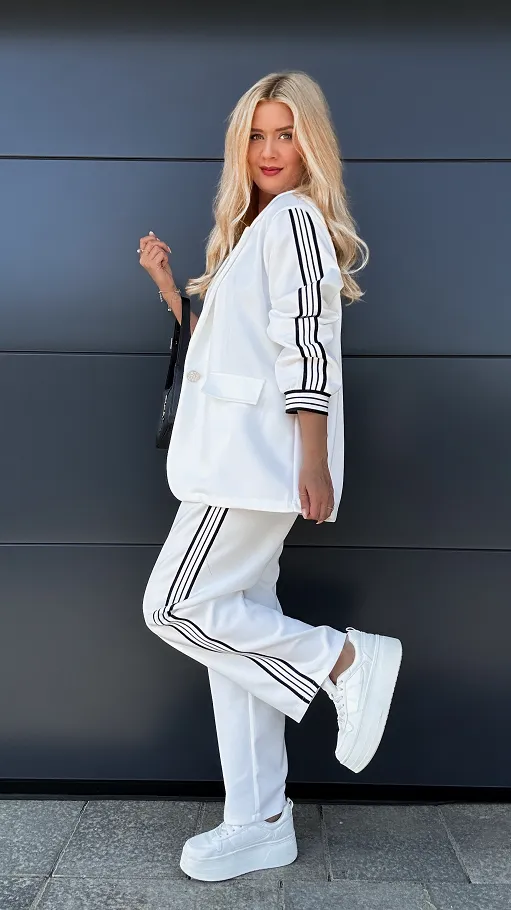 Oryginalny biały komplet marynarka + spodnie ONE SIZE - R031B