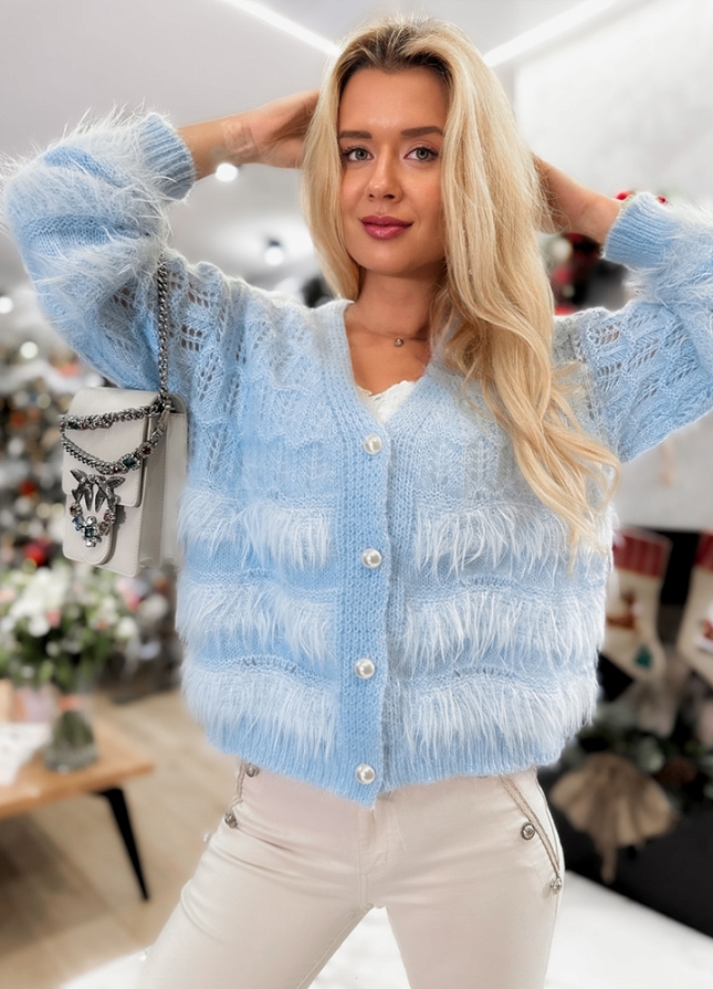 PREMIUM sweterek na guziki BABY BLUE - L411