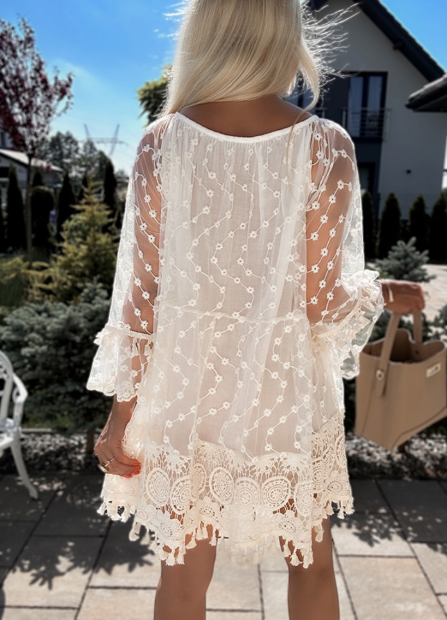 Haftowana BOHO sukienka złote zdobieniami na dekolcie ONE SIZE - N329