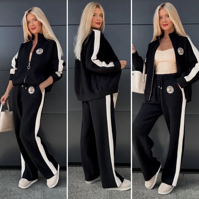 Ciepły komplet dresowy z ALPAKI w czarnym kolorze ONE SIZE - R054B