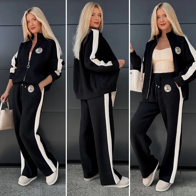 Ciepły komplet dresowy z ALPAKI w czarnym kolorze ONE SIZE - R054B