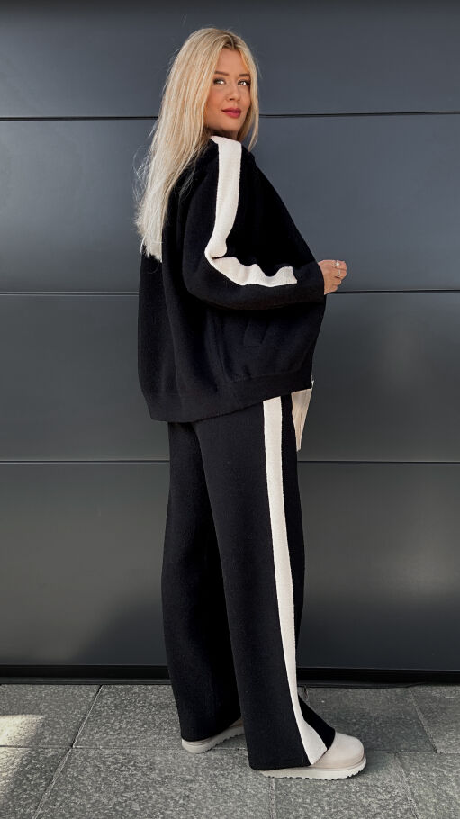 Ciepły komplet dresowy z ALPAKI w czarnym kolorze ONE SIZE - R054B