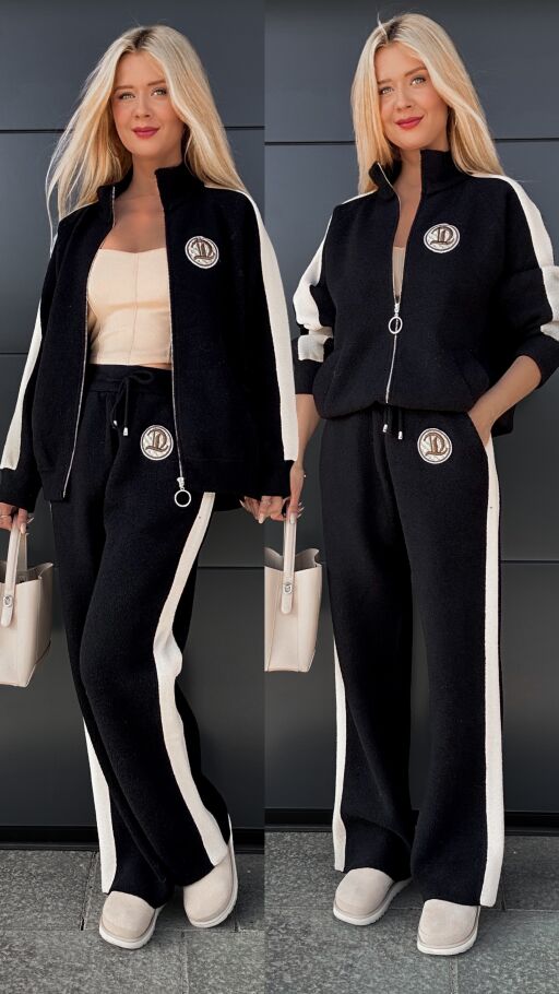 Ciepły komplet dresowy z ALPAKI w czarnym kolorze ONE SIZE - R054B