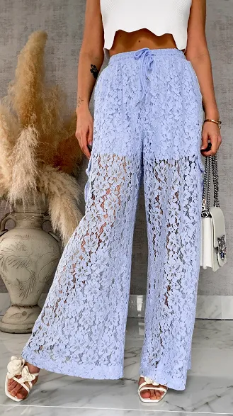 Gipiurowe spodnie w stylu bojówki z kieszeniami ONE SIZE blue - R509