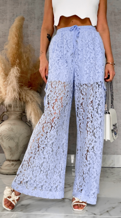 Gipiurowe spodnie w stylu bojówki z kieszeniami ONE SIZE blue - R509