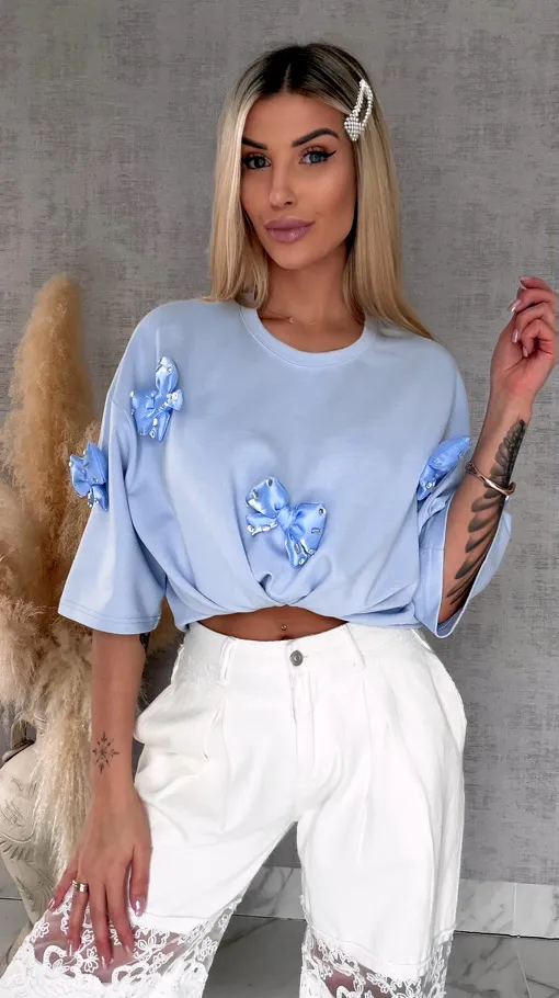 Bawełniana bluzka TUNIKA zdobiona stylowymi kokardkami ONE SIZE - R485