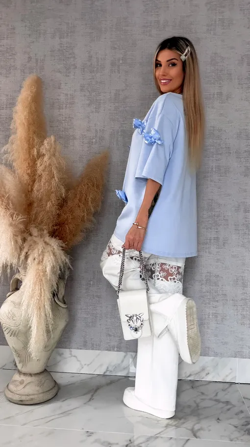 Bawełniana bluzka TUNIKA zdobiona stylowymi kokardkami ONE SIZE - R485