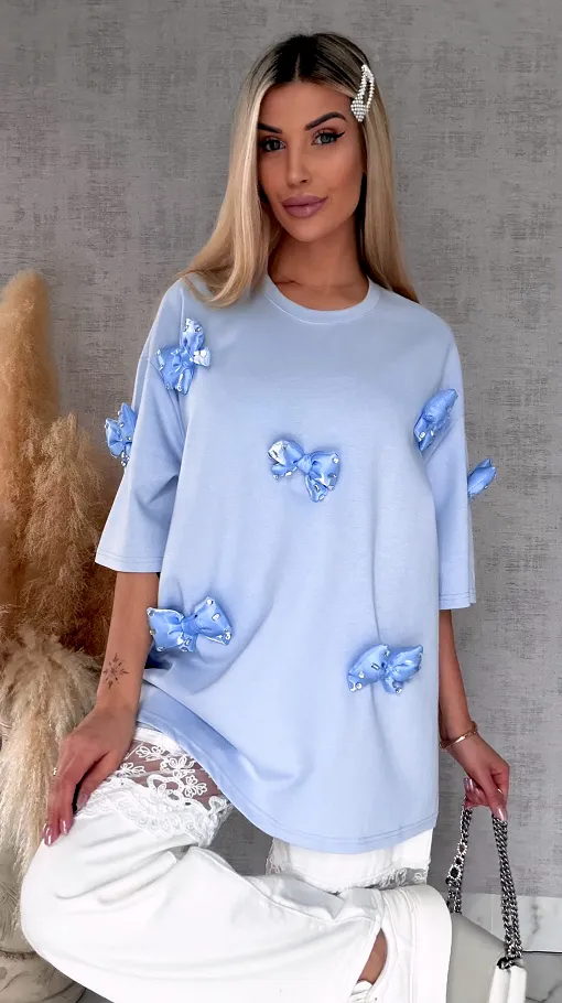 Bawełniana bluzka TUNIKA zdobiona stylowymi kokardkami ONE SIZE - R485