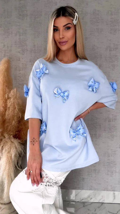 Bawełniana bluzka TUNIKA zdobiona stylowymi kokardkami ONE SIZE - R485