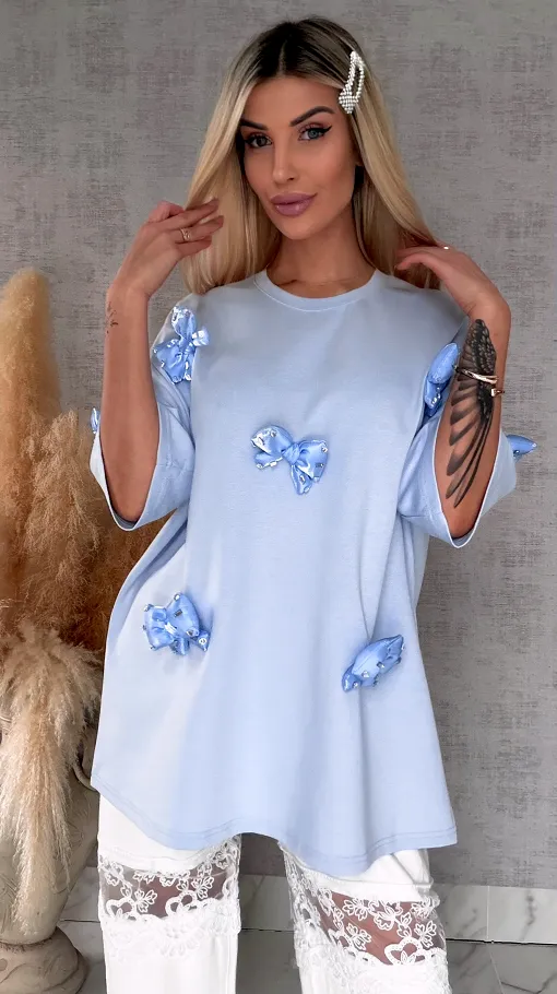 Bawełniana bluzka TUNIKA zdobiona stylowymi kokardkami ONE SIZE - R485