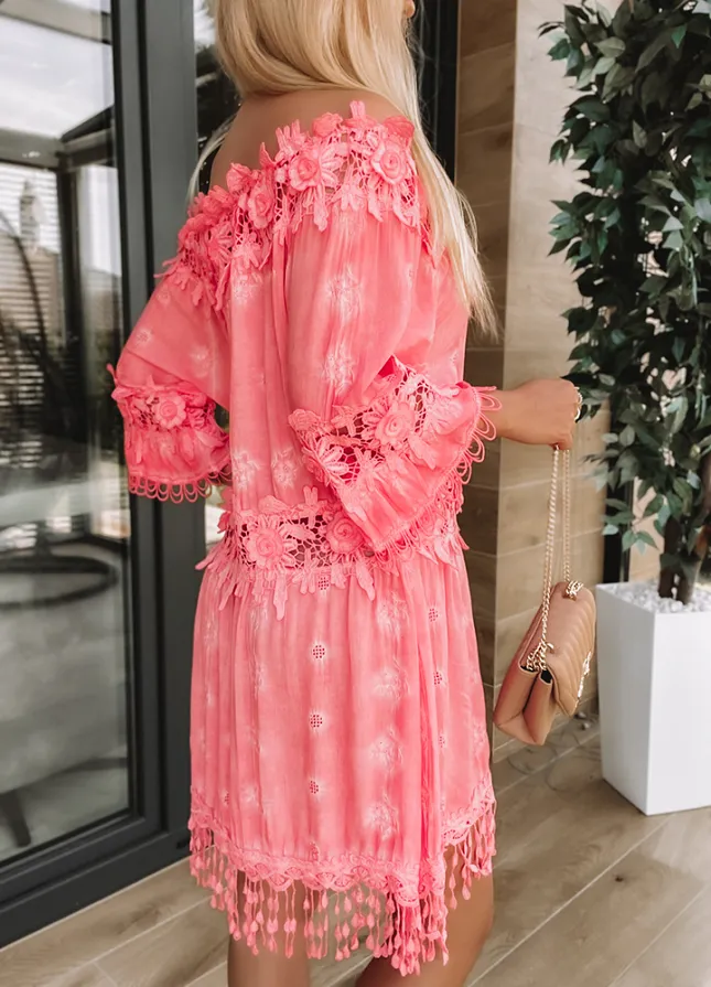 Zwiewna i elegancka sukienka hiszpanka KORALOWA z wiskozy - M856B