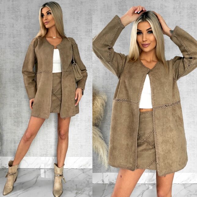 Premium zamszowa marynarka ONE SIZE beżowa - R528