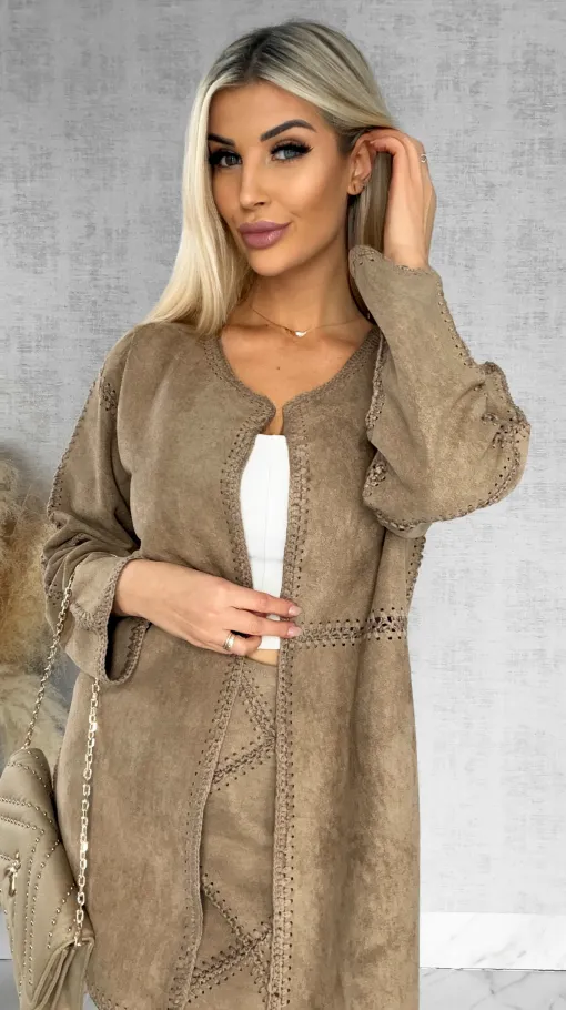 Premium zamszowa marynarka ONE SIZE beżowa - R528