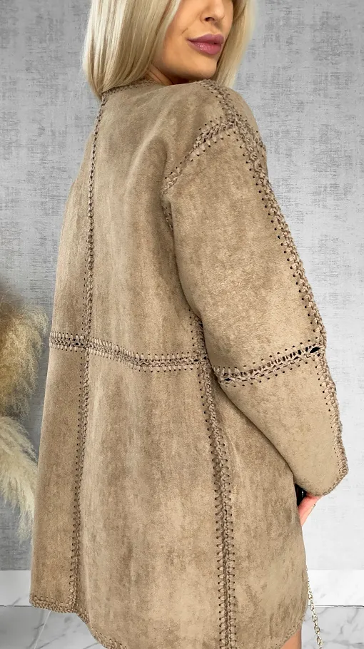 Premium zamszowa marynarka ONE SIZE beżowa - R528