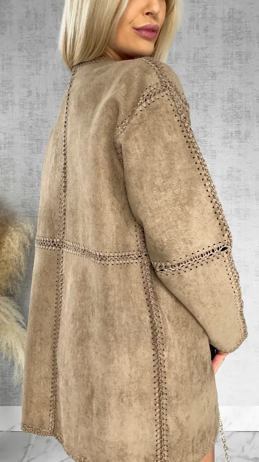 Premium zamszowa marynarka ONE SIZE beżowa - R528