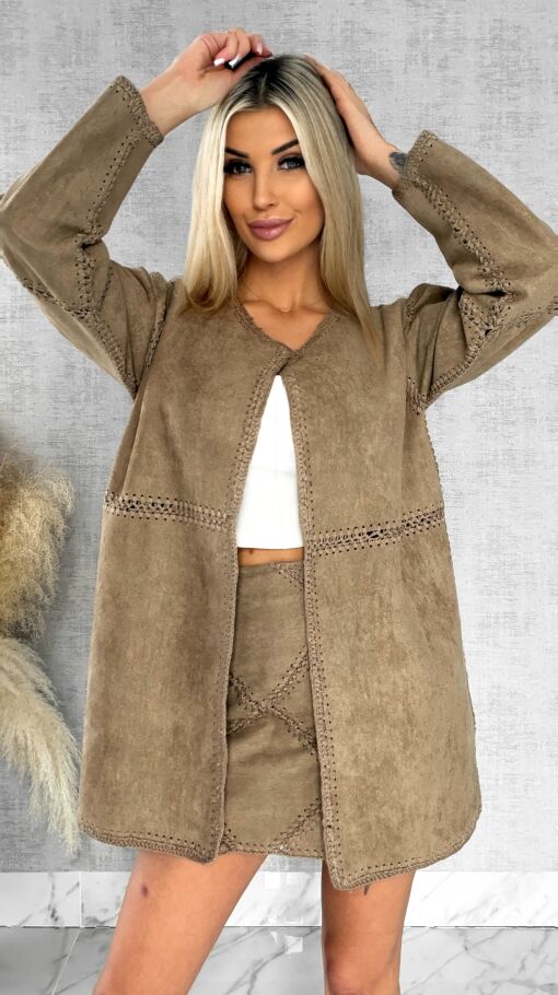 Premium zamszowa marynarka ONE SIZE beżowa - R528