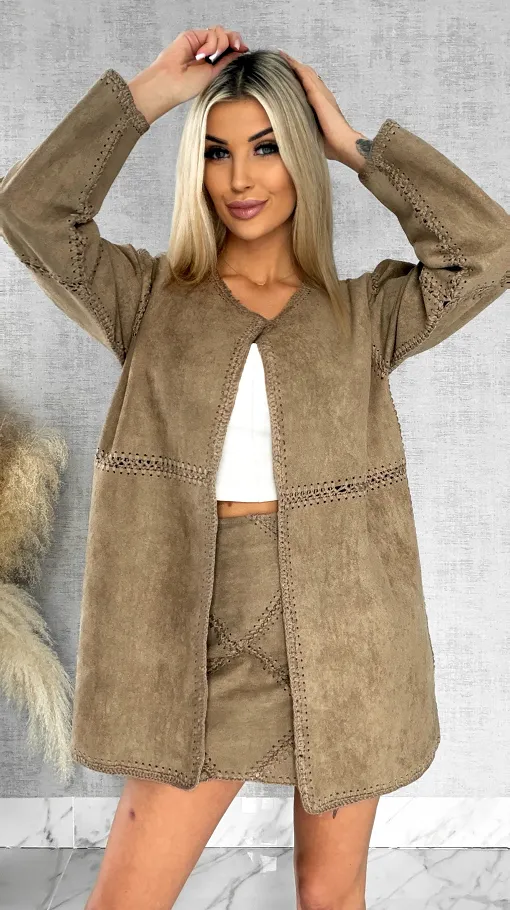 Premium zamszowa marynarka ONE SIZE beżowa - R528