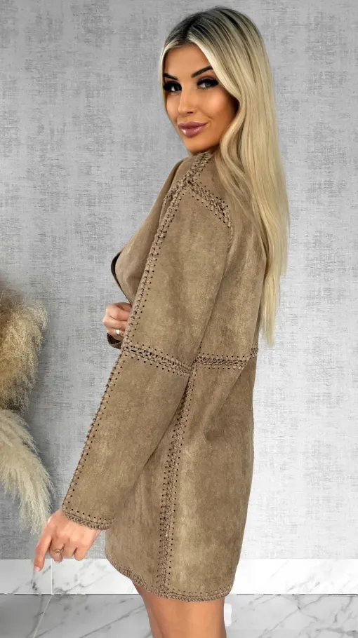 Premium zamszowa marynarka ONE SIZE beżowa - R528