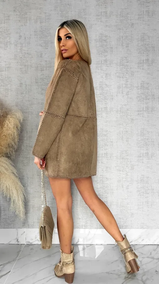 Premium zamszowa marynarka ONE SIZE beżowa - R528