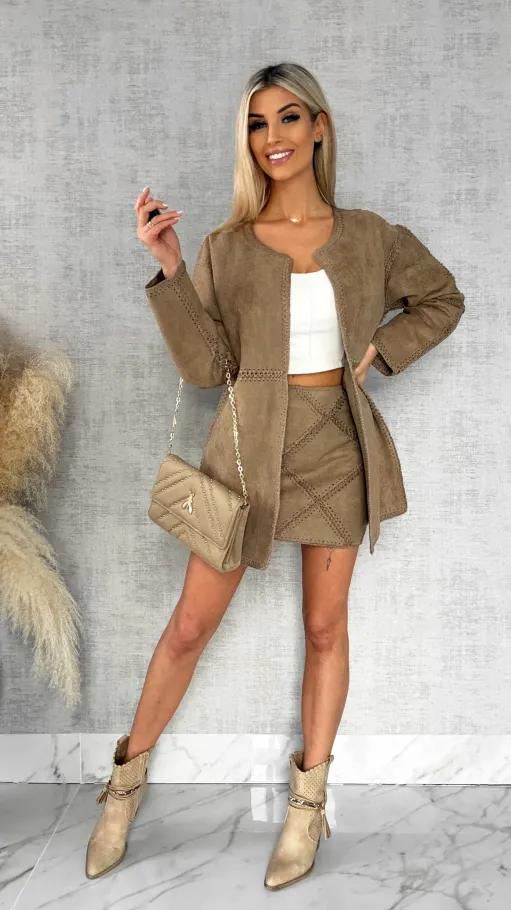 Premium zamszowa marynarka ONE SIZE beżowa - R528