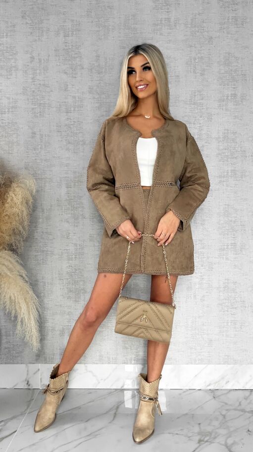 Premium zamszowa marynarka ONE SIZE beżowa - R528