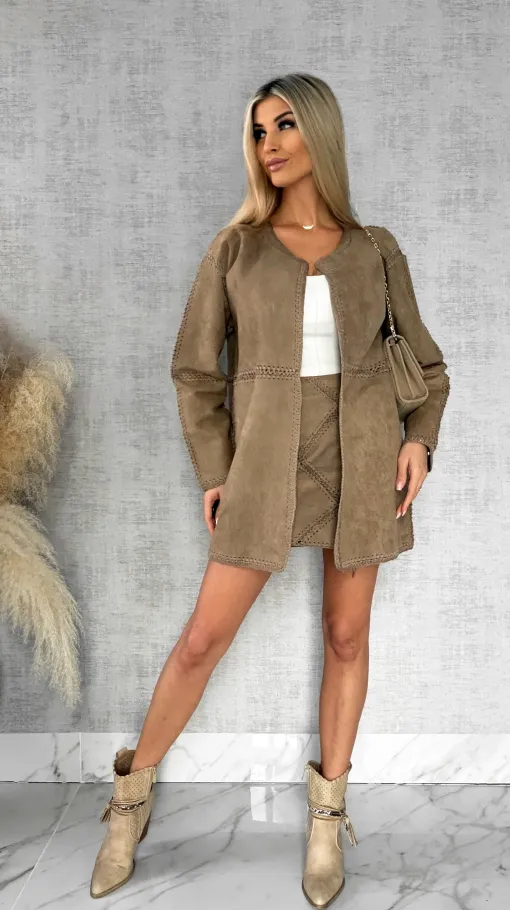 Premium zamszowa marynarka ONE SIZE beżowa - R528